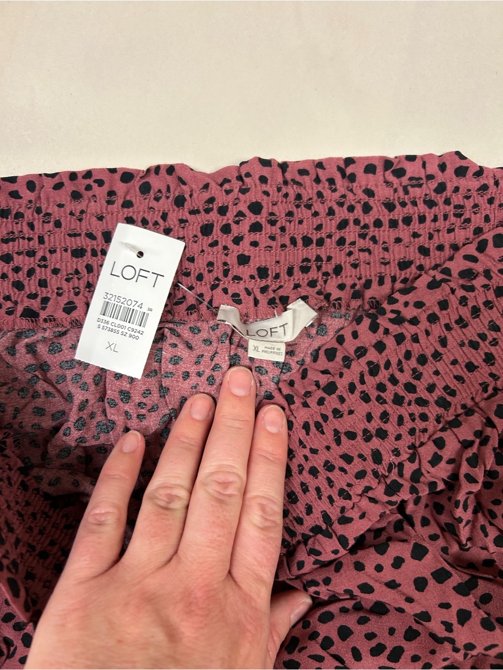 LOFT Pink Mauve Midi Skirt with Black Spot Print